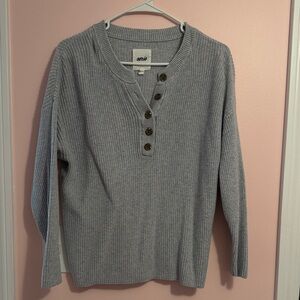 Aerie Gray Ribbed Henley Sweater